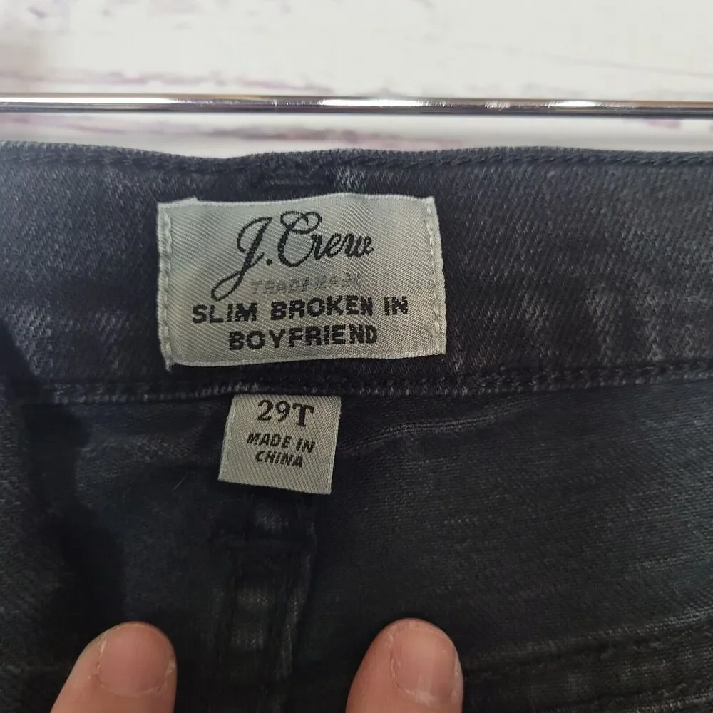 J. Crew Black Denim‎ Slim Broken in Boyfriend Mid Rise Jeans Womans Size 29T